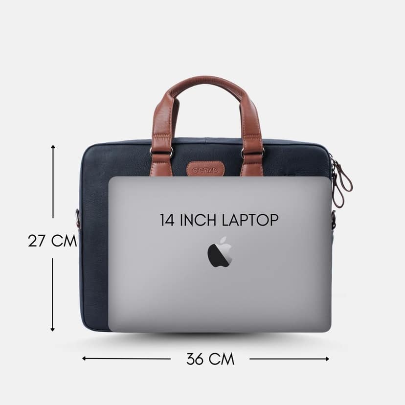 NexusBlend Navy Blue Tan Laptop Bag - Sleek and Functional view 7