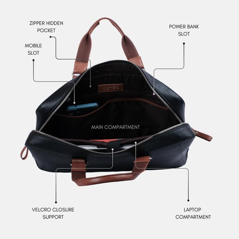NexusBlend Navy Blue Tan Laptop Bag - Sleek and Functional view 9