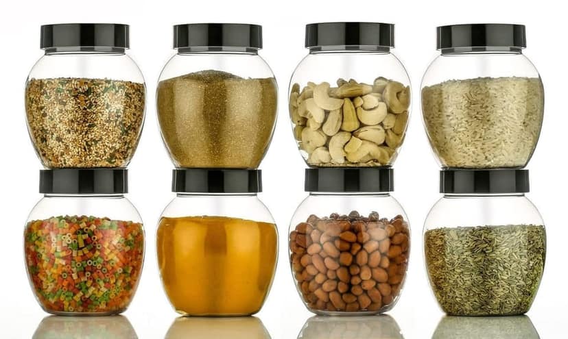 HAPPI Multipurpose Unbreakable Plastic Transparent Storage Containers For Kitchen Airtight Masala Box Dabba Spice, Cereal, Dry Fruits Spice Box 350 ML Handi Jar Matka Shape (Set of 8 Pcs)