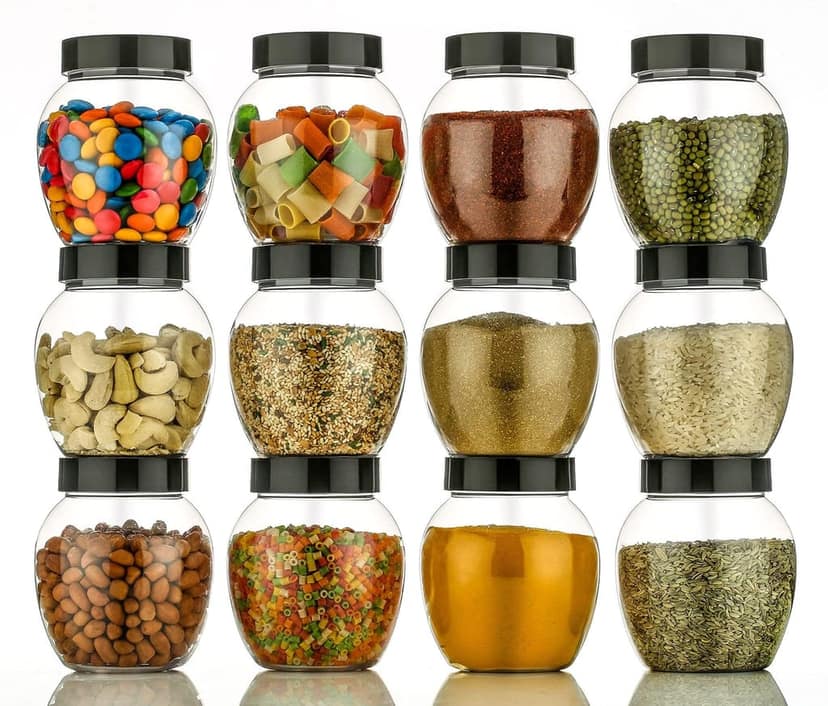 HAPPI Multipurpose Unbreakable Plastic Transparent Storage Containers For Kitchen Airtight Masala Box Dabba Spice, Cereal, Dry Fruits Spice Box 350 ML Handi Jar Matka Shape (Set of 8 Pcs) view 2