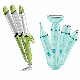 VGR V-569 4-in-1 Hair Styler & V-761 4-in-1 Lady Shaver Professional Grooming Combo, Green & Blue