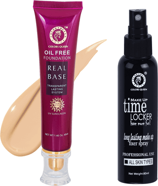 Colors Queen Real Base Water Proof Cream Foundation With Make up Fixer Medium Pack of 2 40 g