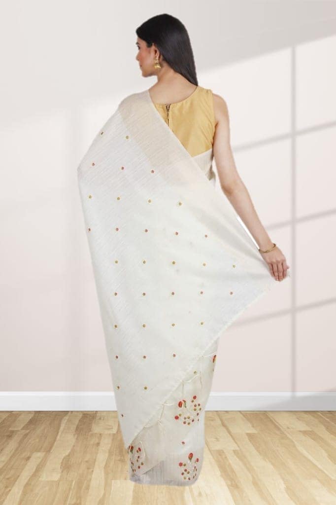 Off-White Tussar Silk Saree view 2