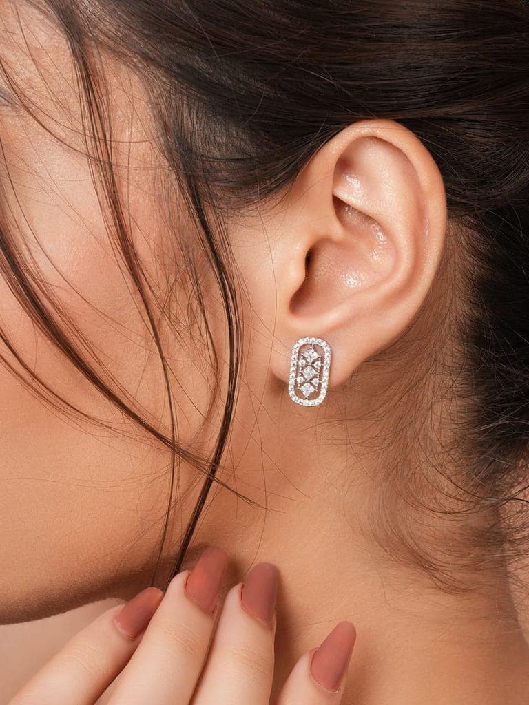 925 Sterling Silver Cubic Zirconia Geometric Studds earrings view 2