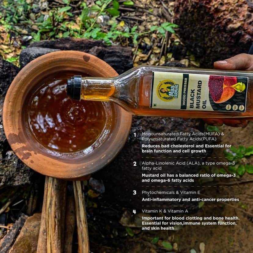 MAA FARMING - FROM SOIL TO PLATE 100% Pure and Natural Black Mustard Oil | Wood Pressed Mustard Oil with Rich Aroma & Flavour | Daily Cooking with Multipurpose Usage Oil (1Ltr) view 5