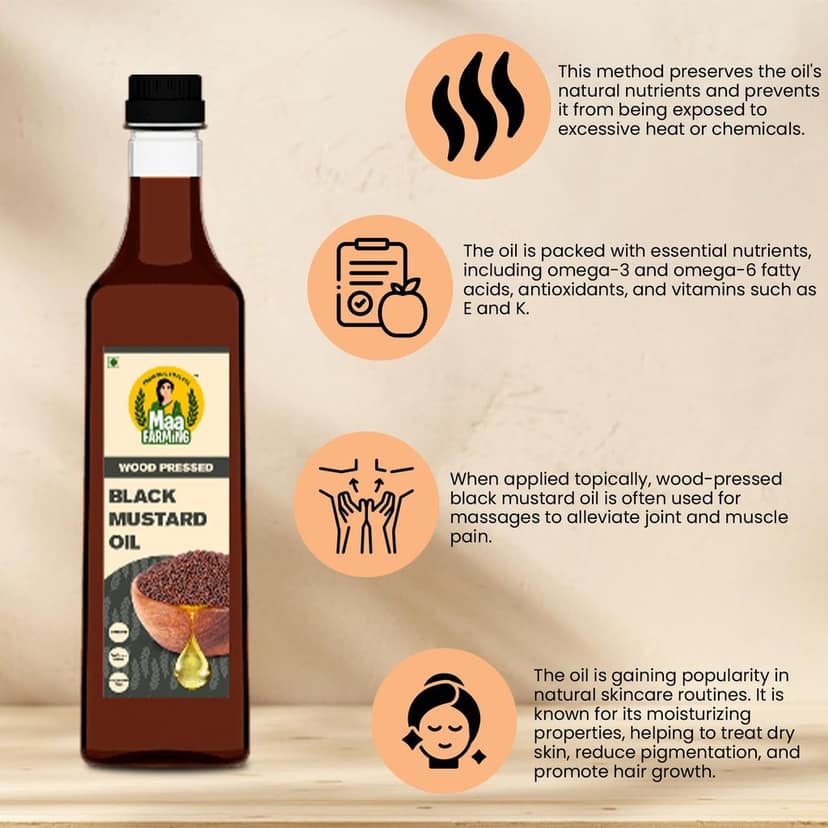 MAA FARMING - FROM SOIL TO PLATE 100% Pure and Natural Black Mustard Oil | Wood Pressed Mustard Oil with Rich Aroma & Flavour | Daily Cooking with Multipurpose Usage Oil (1Ltr) view 6