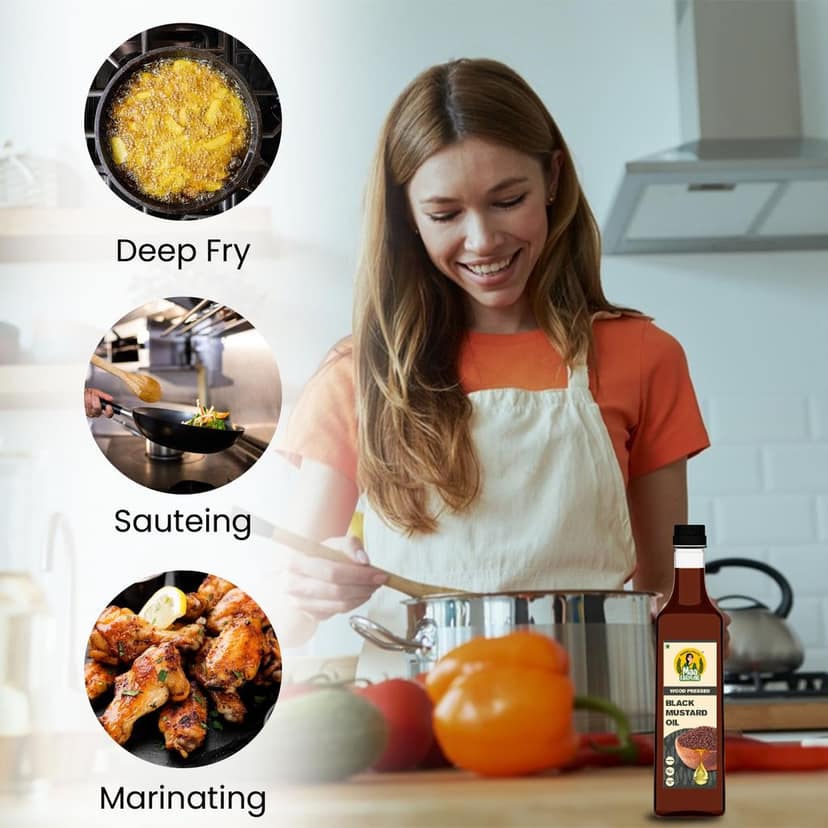 MAA FARMING - FROM SOIL TO PLATE 100% Pure and Natural Black Mustard Oil | Wood Pressed Mustard Oil with Rich Aroma & Flavour | Daily Cooking with Multipurpose Usage Oil (1Ltr) view 7
