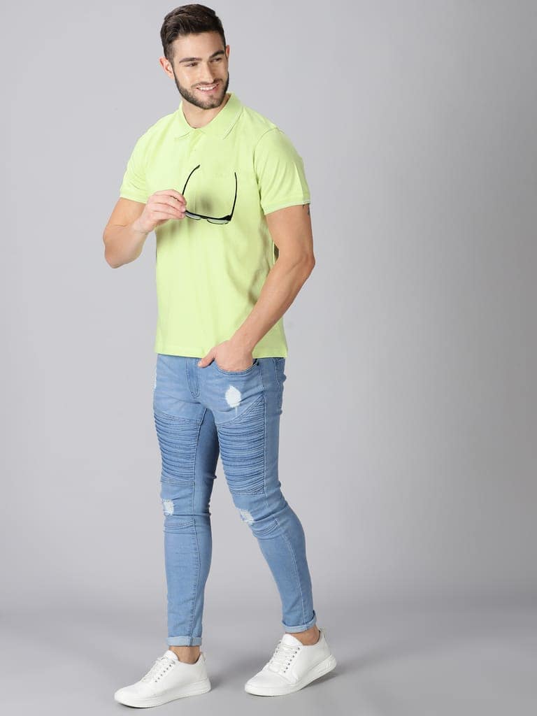 Pure Cotton Mint Green Solid Polo view 5