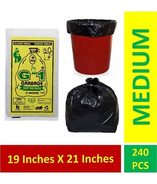 G-1 Medium 240 pcs Black Disposable Garbage Trash Waste Dustbin Bags for 54cm x 48cm- (19X21)