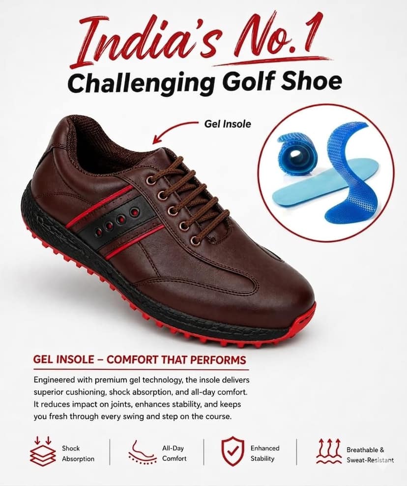 HITCARO Arkbird® Men's Genuine Leather Lace-up Professional 100% Waterproof Premium Gold Golf Shoes PR-5409 view 6