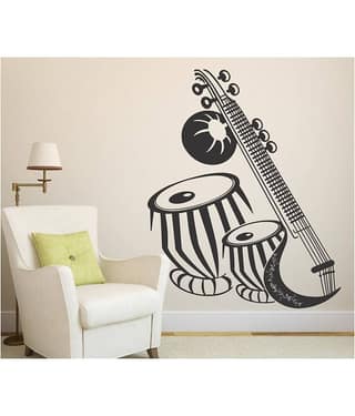 Asmi Collection Music Instrument Sitar and Tabla Wall Stickers Music Sticker ( 80 x 65 cms )