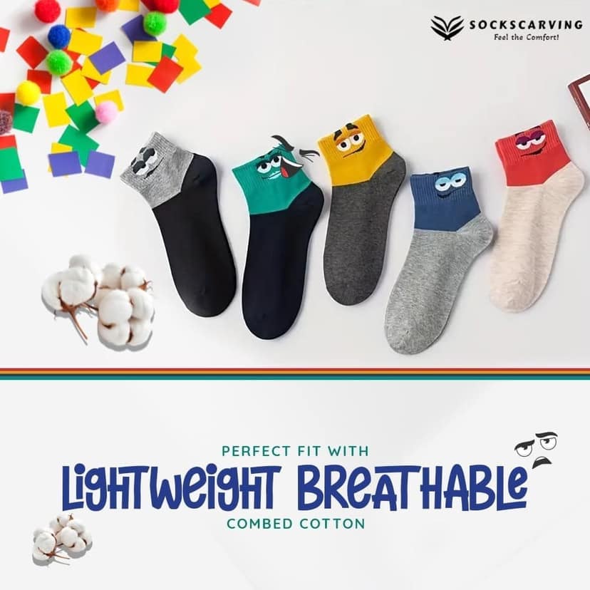 SOCKSCARVING Multicolour Pembrey Edition Cotton Socks Pair of 5, Above Ankle Full Length, Free Size, Casual Design, For Men-Women view 2