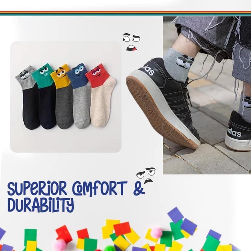 SOCKSCARVING Multicolour Pembrey Edition Cotton Socks Pair of 5, Above Ankle Full Length, Free Size, Casual Design, For Men-Women view 3