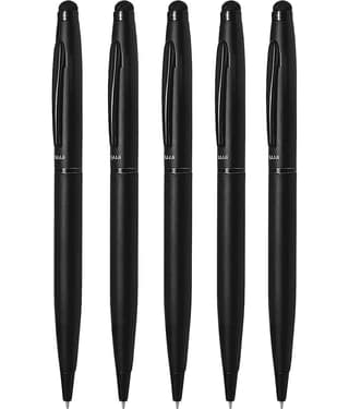 UJJi Matte Black Pen with Stylus for Touch Screen Pack of 5pcs (Blue Ink) Ball Pen
