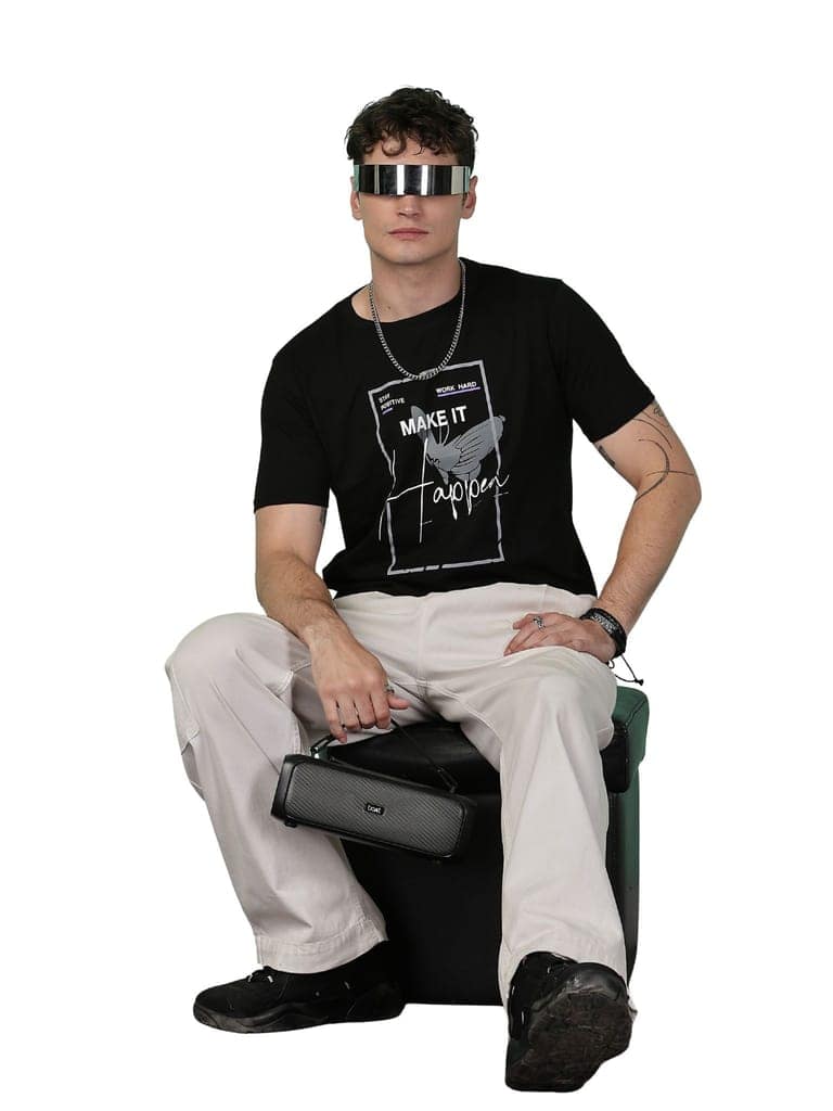 Cotton Black Graphic T-Shirt view 5