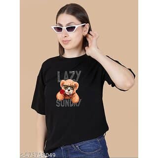 Wexam Style Women Black Printed Round Neck Short Sleeve Top