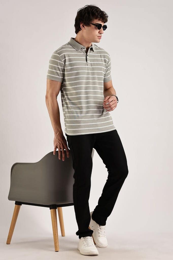 Pollycotton Tan Brown Striped Polo view 4