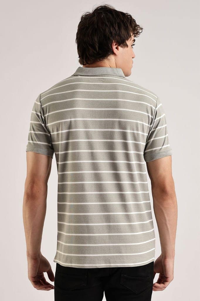 Pollycotton Tan Brown Striped Polo view 6