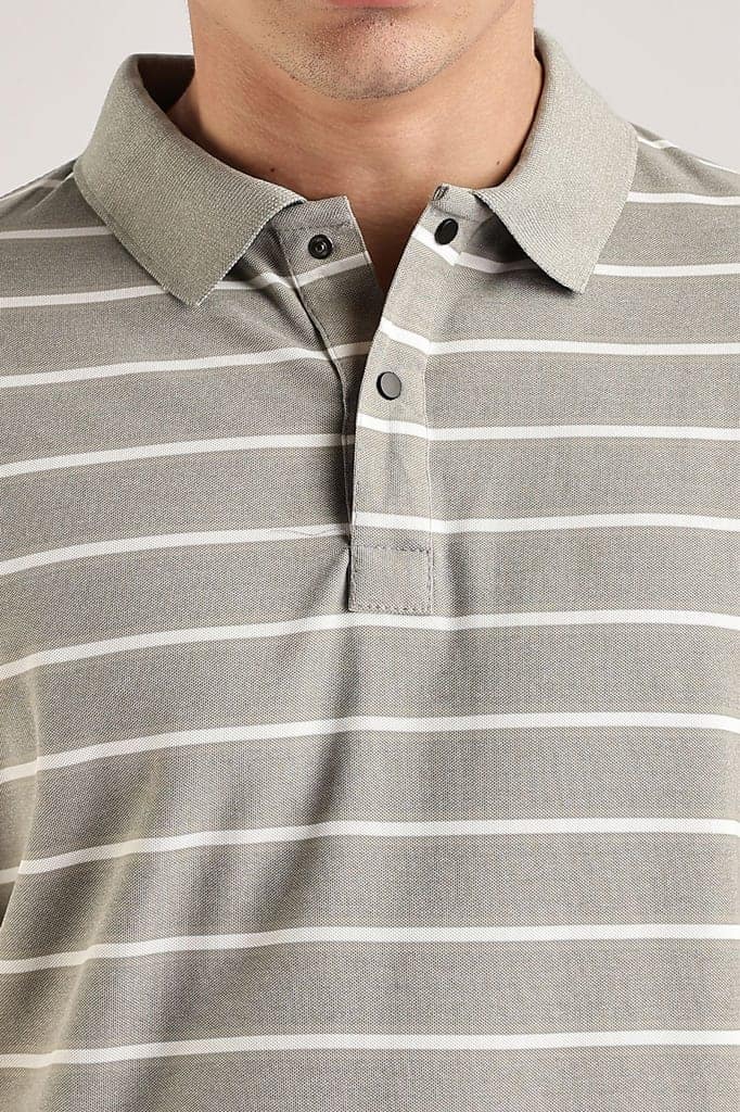 Pollycotton Tan Brown Striped Polo view 7