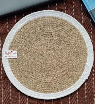 Round table mats cotton placemats (pack of 1) | Dining table mats 14", Heat Resistant, Reversible Use (White Beige) by Bulky Santa
