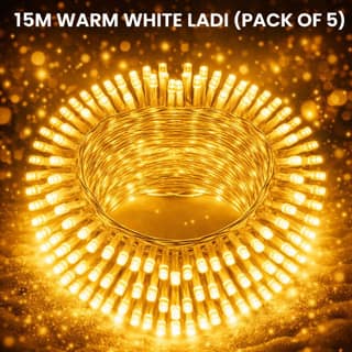 SPARKWORLD 11 Meter Yellow LED Ladi (Pack of 5) | Free Jointer (7+1) | Decorative String Light Steady Glow for Festivals, Weddings & Home Decor | Size: 15 M