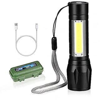 High LED Flashlight with COB Light Mini Waterproof Portable LED XPE COB Flashlight USB Rechargeable 3 Modes Light Flashlight with Hanging Rope (Multicolor) Metal 500 Lumens_HN_51