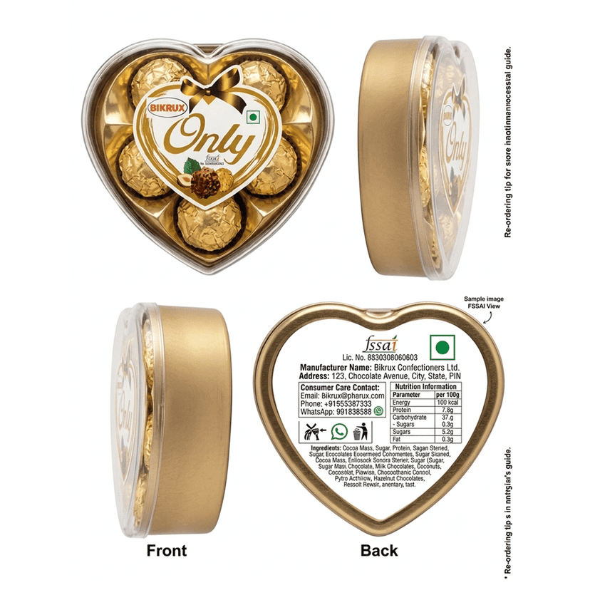 BIKRUX Only Luxury Chocolate Gift Box - Heart-Shaped Assortment with Premium Hazelnuts 5 piece view 3