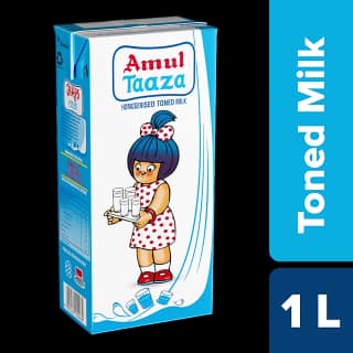 Amul Taaza Homogenised Toned Milk, 1 L Carton