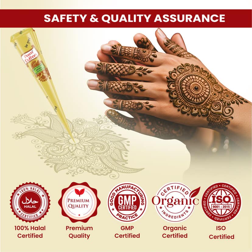 Prem Dulhan Brown Henna Cones Box 12 Pcs with Flower Stencil Yellow view 5