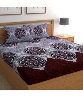 CG HOMES Microfiber Floral 1 Double Bedsheet with 2 Pillow Covers - Gray