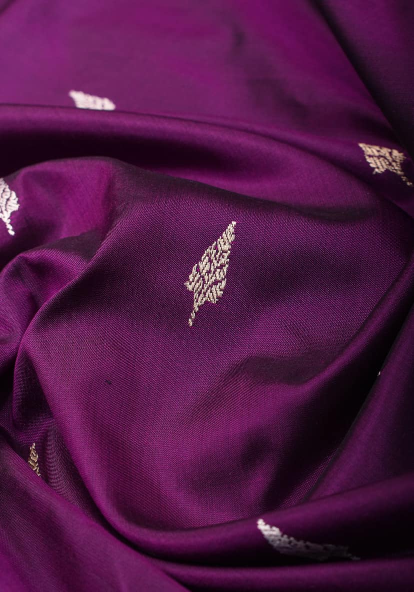 Dark Purple Meenakari Curvilinear Border Banarasi Katan Silk Saree with Alfi Motifs | SILK MARK CERTIFIED view 5