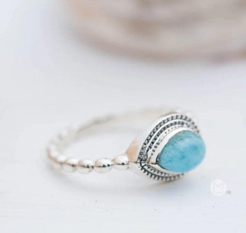 Larimar Ring Lovely 925 Sterling Silver Ring Larimar Gemstone Ring