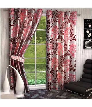 Panipat Textile Hub Printed Semi-Transparent Eyelet Door Curtain 7 ft Pack of 2 -Maroon