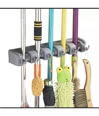 Hingol Mop and Broom Holder | Wall Hanging, 5 Slots with 6 Inbuilt Hanging Hooks/Magic Holder Broom and Mop Organizer
