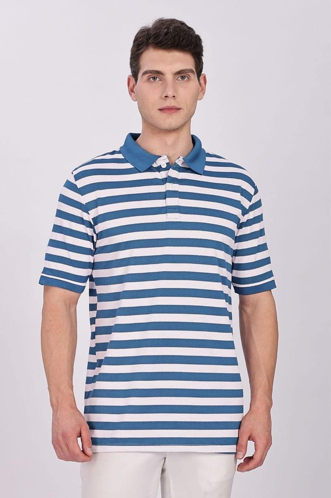 Puff Cotton Blue & White Striped Polo view 5