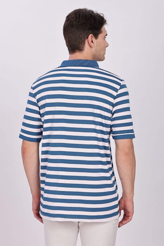 Puff Cotton Blue & White Striped Polo view 6