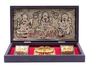 Craftlayout Brass Golden Laxmi Ganesha Charan Paduka Box