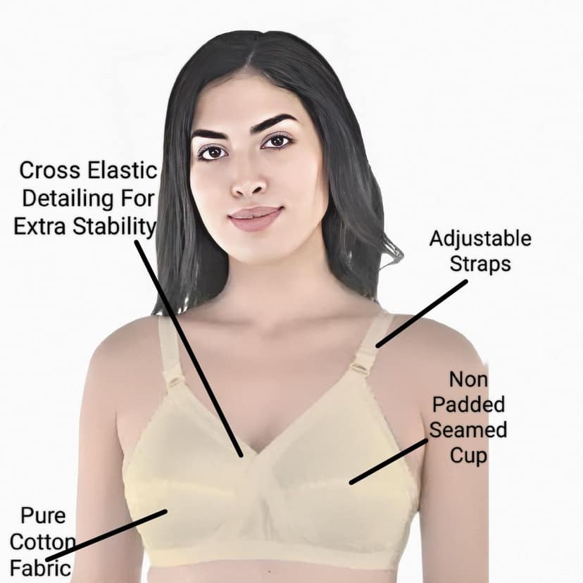 FASHION BONES Women's Cotton Cross Bra | Full Coverage, Non-Padded | Daily Use Cotton Bra | White & Beige | Combo (Pack of 2) view 2