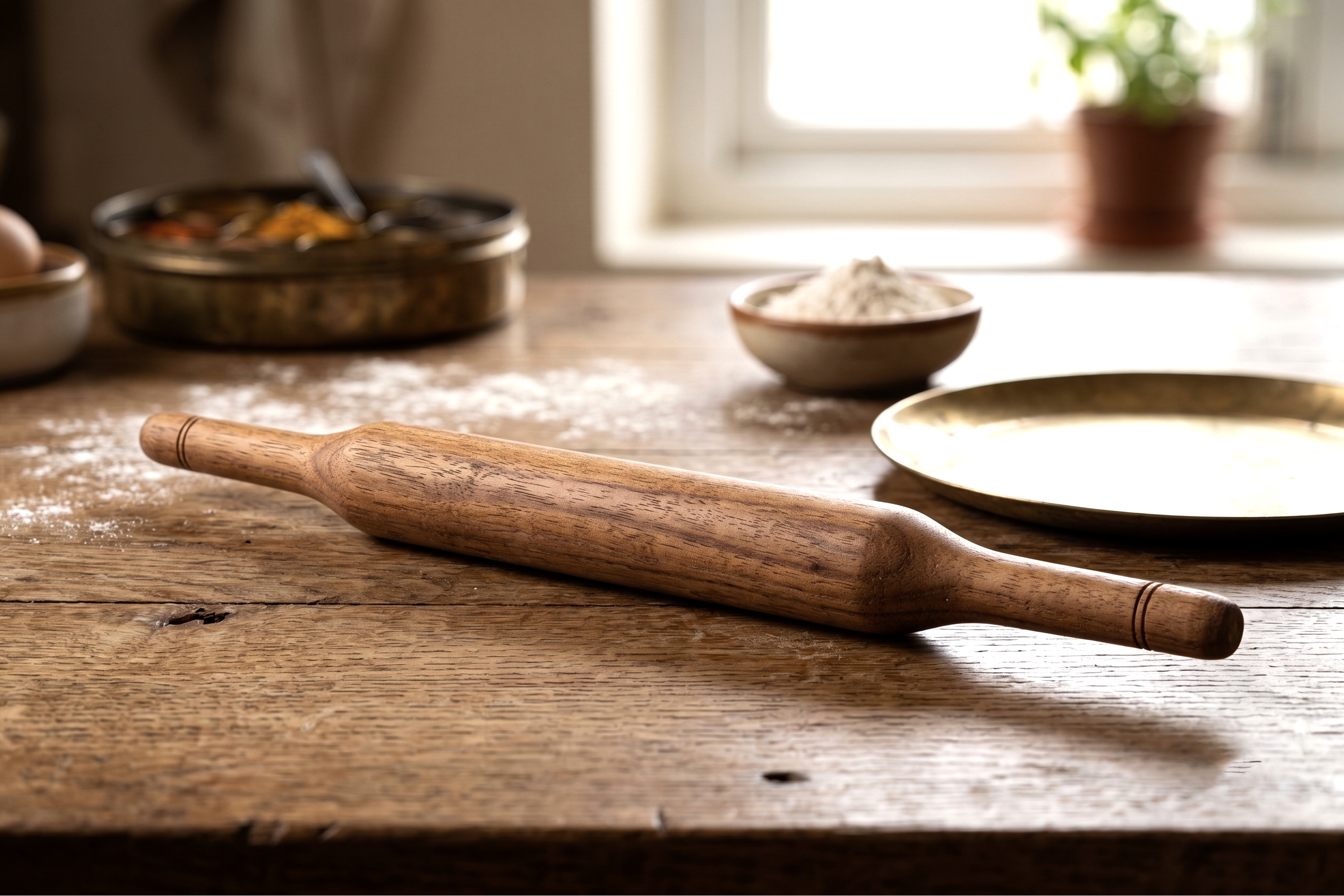 Traditional Wooden Rolling Pin, Handcrafted Belan for Rolling Roti, Chapati, Paratha and Other Indian Flatbreads