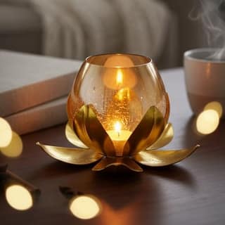 KREATIVE Art’S Gold Lotus Candle Holder Stand - Home Decoration Items for Living Room & Dining Table |