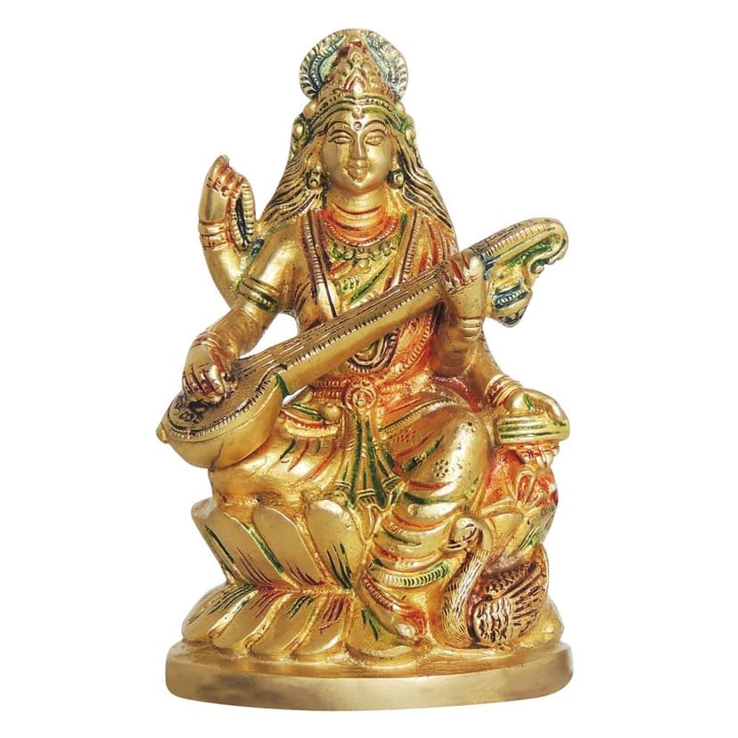 Brass Goddess Saraswati Idol - Spiritual Decorative Sculpture, Height : 6 Inch (BSMAS1413 C) view 2