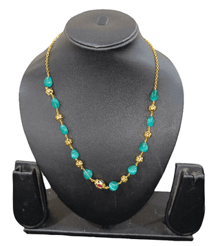Elegant Green Beaded Gold Chain Necklace with Designer Accents