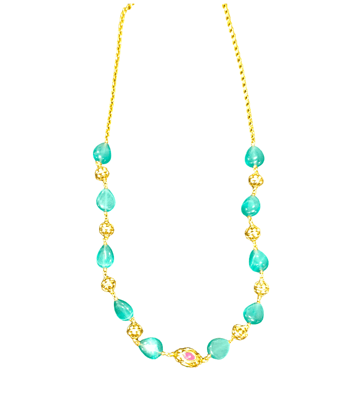 Elegant Green Beaded Gold Chain Necklace with Designer Accents view 2