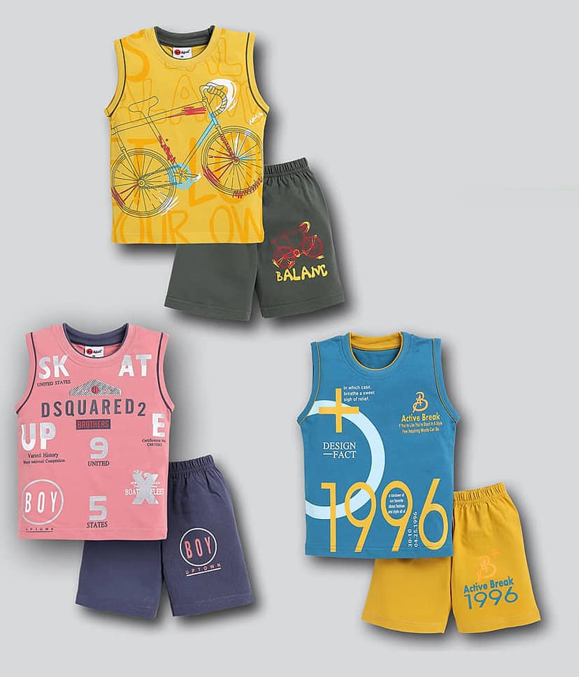 Mars Infiniti Pack of 3 Boys Cotton T-Shirt & Shorts Set ( Multicolor )