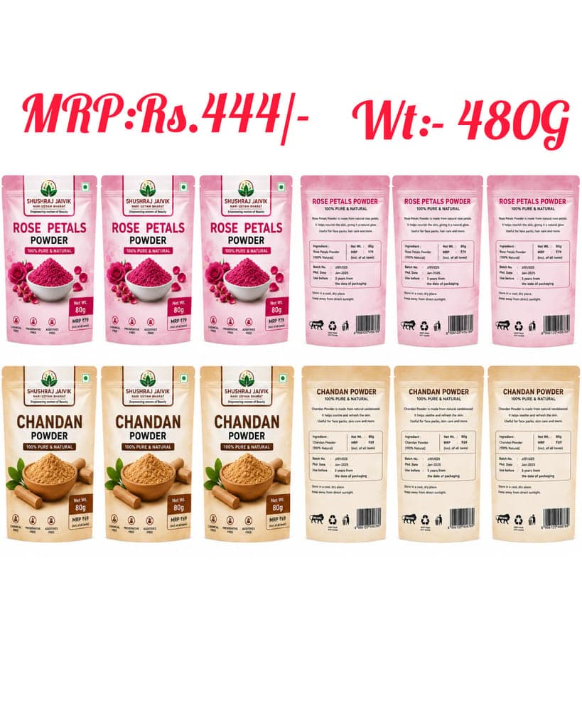 SHUSHRAJ JAIVIK Rose Petals Powder & Chandan Powder Combo Pack - 100% Pure & Natural Skin Care Powder view 2