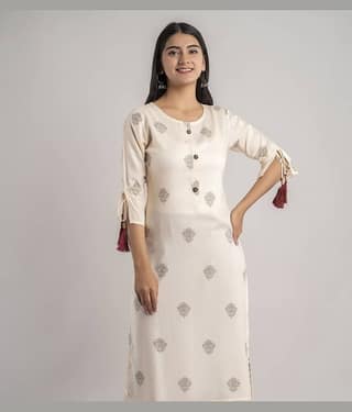 MAUKA - Cream Rayon Women's Straight Kurti ( Pack of 1 )