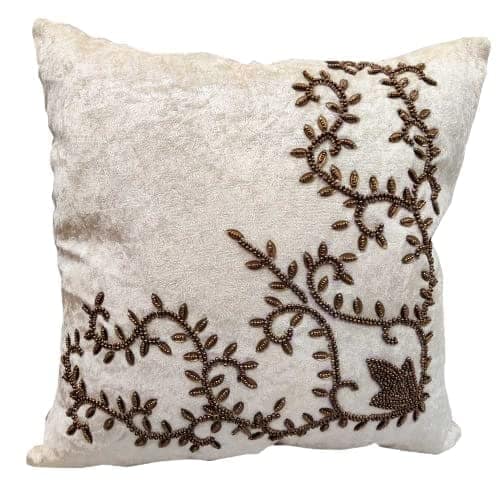 Suede White/ Cream Set of 2 Ethnic Beaded Embroidered Square Combo Cushion Covers for Sofa Home Bedroom (24x24 inch or 60 x 60 cm) view 2