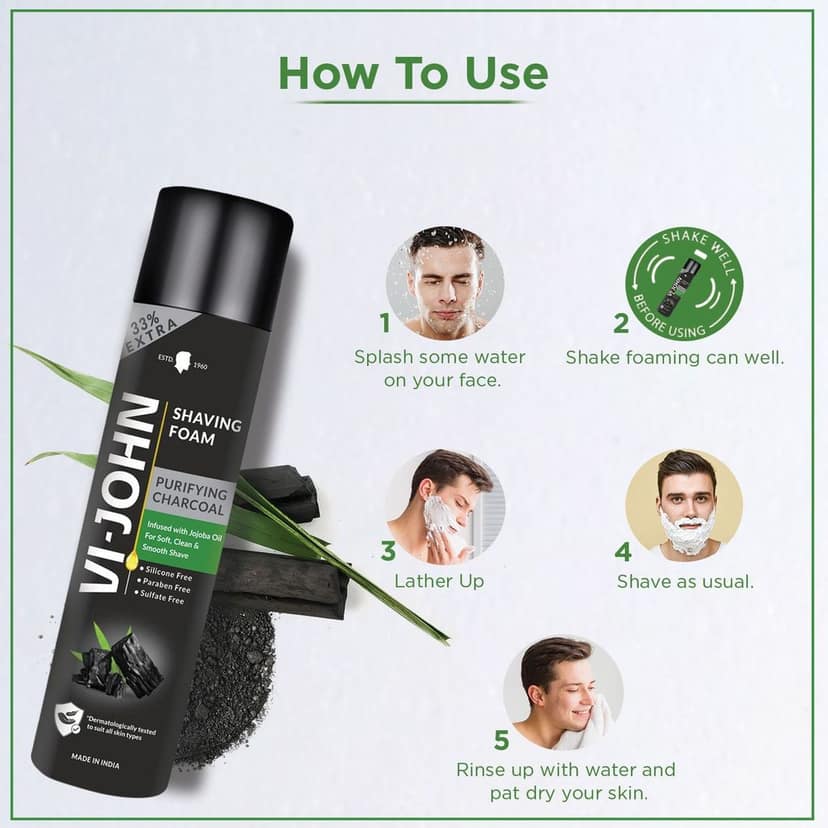 VI-JOHN Charcoal Shaving Foam Infused with Jojoba Oil 300g view 4