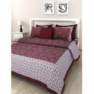 100 Cotton Bandhani Print 120 TC Double Bed Sheet With 2 Pillow Covers - (82 Inch X 92 Inch, Maroon