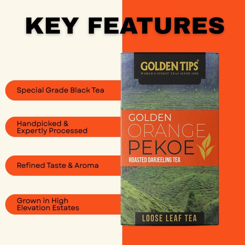 Golden Tips Darjeeling Orange Pekoe Loose-Leaf Black Tea, Premium Himalayan Single-Origin Tea, Handpicked & Expertly Processed for Rich Aroma & Flavor, Fresh & Authentic, (100 gram- 50 Cups) view 3